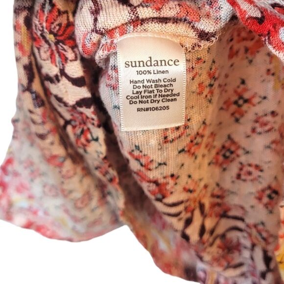 Sundance 100% Linen Floral Boho Front Slit Blouse - Picture 5 of 5